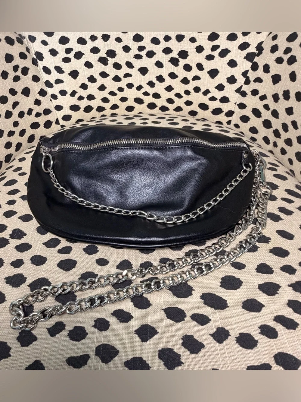 Forever 21 Black Faux Leather Crossbody with Silver Chain